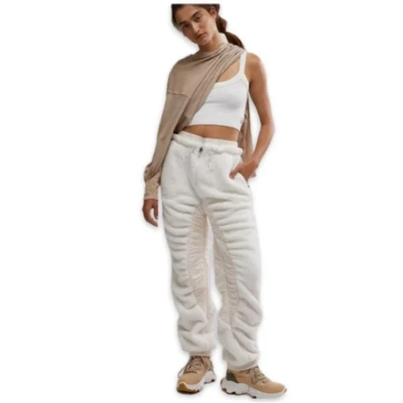 Free People FP Movement Sundown Fleece Pants white medium ski cozy lounge new - Picture 3 of 16